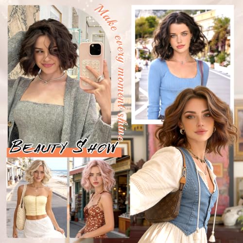 Haloo Brown Chestnut 11 Inch Wavy Lace Front Bob Wig for Women - Natural Look, Short Synthetic Hair