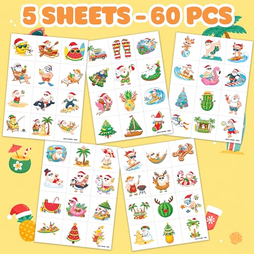 60 Piece Temporary Tattoos for Kids - Christmas & Summer