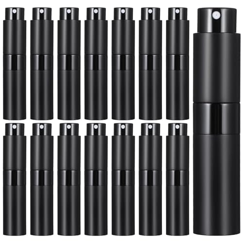 15Pcs 8ML Atomizer Perfume Spray Bottle for Travel, Refillable Perfume Bottle, Empty Cologne Dispenser, Twist Type Pocket Cologne Sprayer, Black
