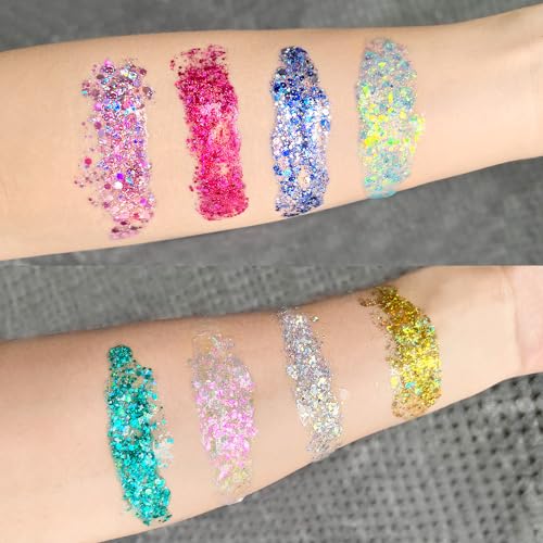 8-Pack Holographic Glitter Gel - Face, Body & Hair Makeup