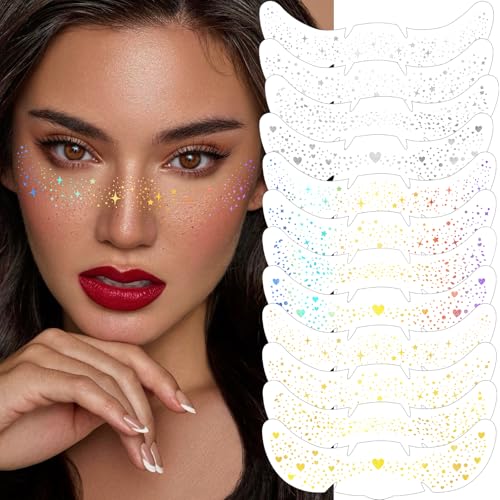 HyperFun Glitter Freckles Stickers - 12 Pack Waterproof Face Gems
