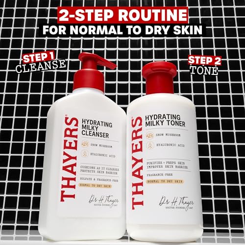 Thayers Milky Hydrating Face Cleanser with Snow Mushroom and Hyaluronic Acid, Dermatologist Recommended Gentle Facial Wash and Hydrating Skincare for Dry and Sensitive Skin, Paraben Free, 8 Fl Oz