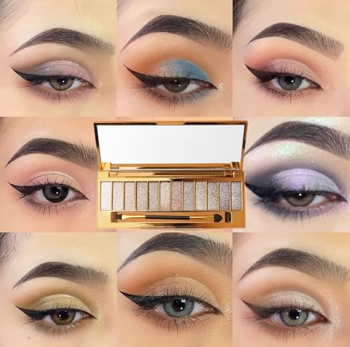 Glitter Eyeshadow Palette 12 Color Waterproof Shimmer with Brush