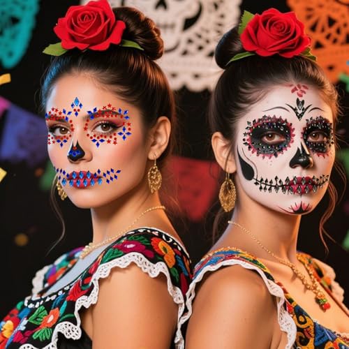 Halloween Face Jewels Rhinestone Skull Stickers - 4 Pack