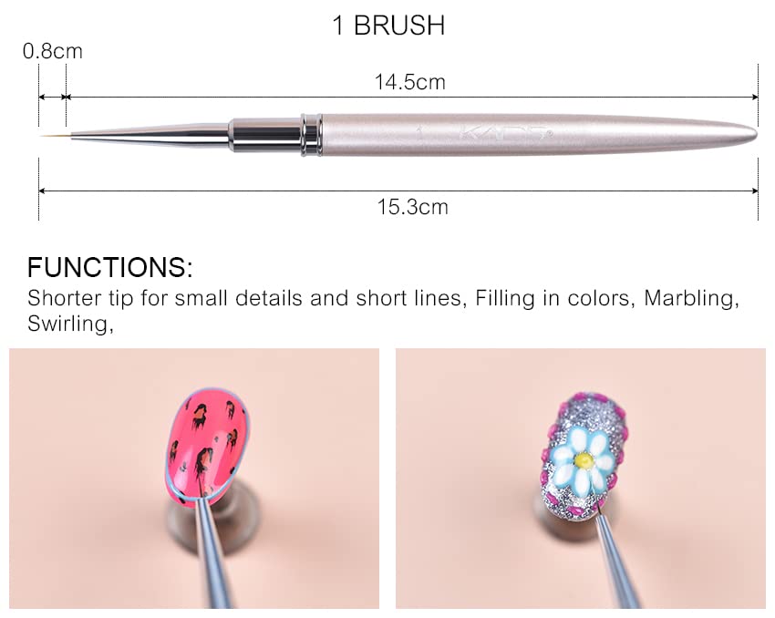 KADS Nail Art Liner Brushes Kolinsky Nail Art Brush Liner Brush UV Gel Polish Painting Nail Design Brush Metal Handle Nail Drawing Pens 8/15/20mm (8mm)