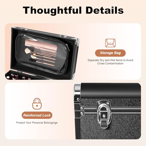 Lockable Rolling Makeup Train Case with 3 Drawers - 110lbs Capacity