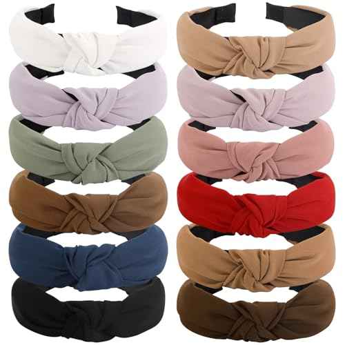 VELSCRUN 12 Pack Headbands for Women Gilrs White Fashion Pink Knotted Head Bands Solid Red Headband Non Slip Hair Band for Women's Thin Thick Short Hair Face Wash Hair Accessories Gifts for Women