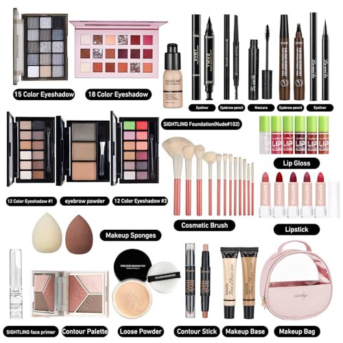 All-In-One Makeup Kit with Brushes & Travel Bag