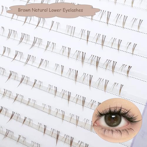 Brown Bottom Lashes Clusters Manga Bottom Lash Individual Wispy Natural Eyelash Clusters Lower False Lashes 100pcs Crisscross Clear Band Under Eyelashes MUQIU37 DIY Anime Lash Extensions (MQ616)