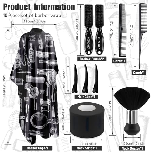 Professional Barber Cape & Accessories Kit - 10 Piece Set