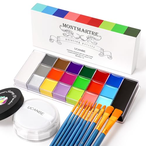 UCANBE 20-Color Face & Body Paint Kit with Brushes & Powder