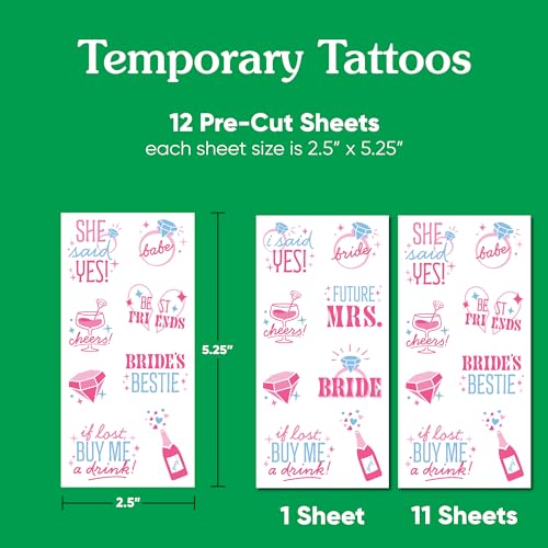 Bachelorette Temporary Tattoos for Women, 12 Sheets (96 Designs)
