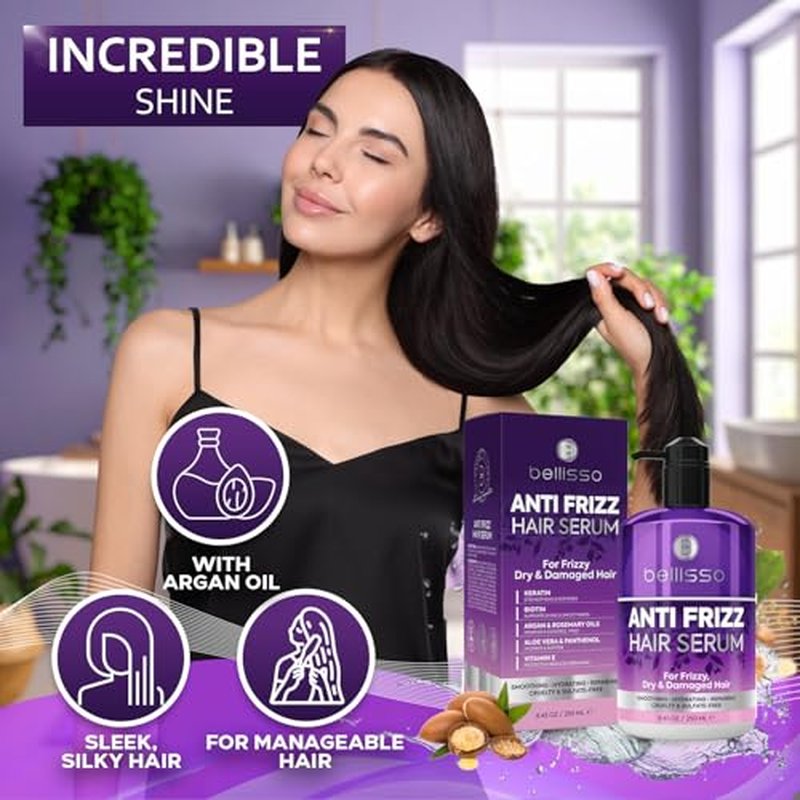 BELLISSO Anti Frizz Hair Serum - Smooth & Repair Frizzy Hair, 8.45 Fl Oz