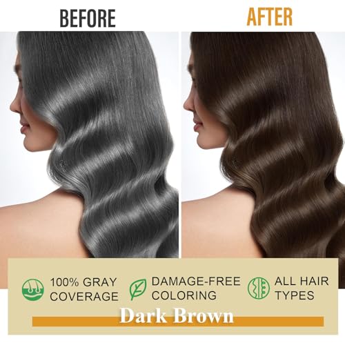 Msktasy Dark Brown Hair Dye Shampoo for Gray Hair, Natural 100% Coverage