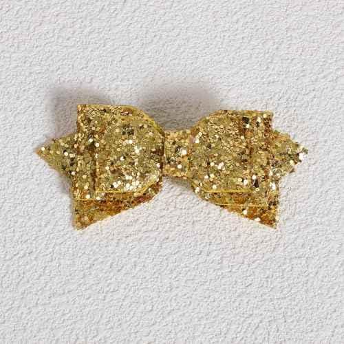 Glitter Christmas Gold Hair Bow Alligator Clips 3" Small Cute Sparkly Sequins Bowknot Hair Barrettes Pin for Little Toddler Teen Baby Girls Kid New Year Xmas Party Dress Decor Accessory