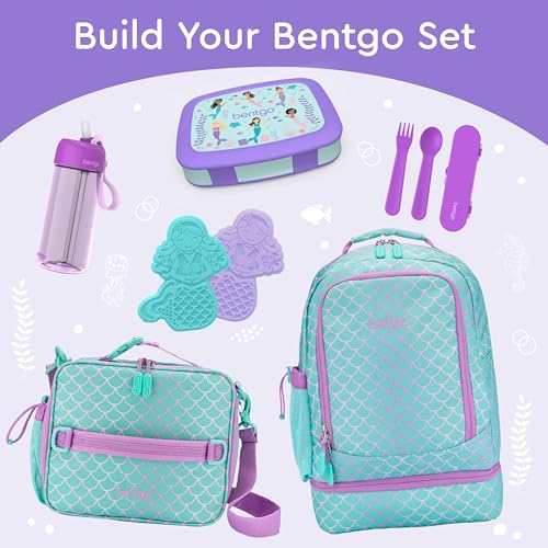 Bentgo Kids Prints Leak-Proof, 5-Compartment Bento-Style Kids Lunch Box - Ideal Portion Sizes for Ages 3-7, Durable, Drop-Proof, Dishwasher Safe, & Made with BPA-Free Materials (Mermaids in the Sea)