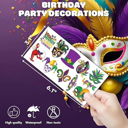 105 PCS Mardi Gras Temporary Tattoos - Party Favor Stickers