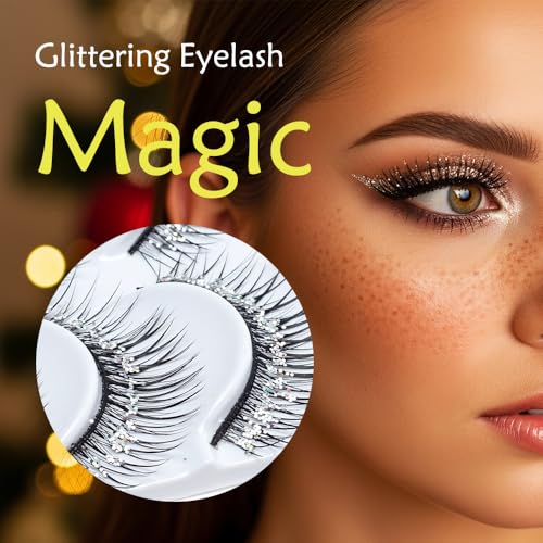 Sparkly Glitter Sequins False Eyelashes Clusters - 5 Pairs Silver