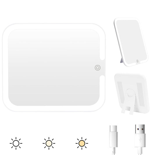 Relavel Makeup Mirror with Lights, LED Replacement for Makeup Bag, 3 Color Lights, Brightness Adjustable, 8.3 x 5.1 Inches