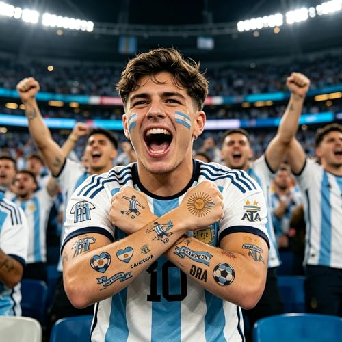 Argentina Flag Temporary Tattoos - 3 Sheets Face Stickers