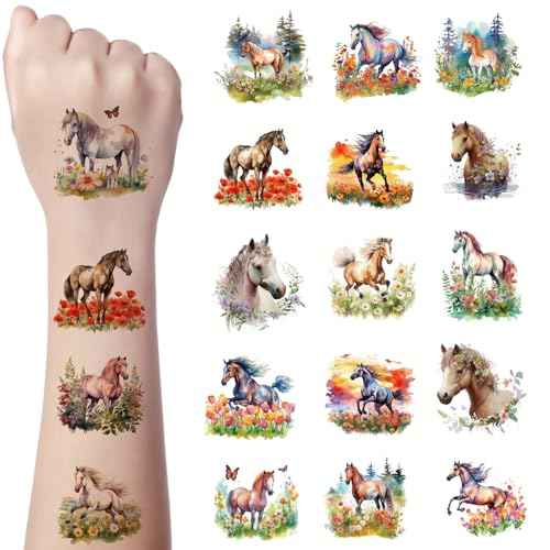 64 PCS Horse Temporary Tattoos For Kids Cute Horse Tattoos Stickers Birthday Party Supplies Party Favors Decorations Classroom School Prizes Perfect For Both Girls And Boys