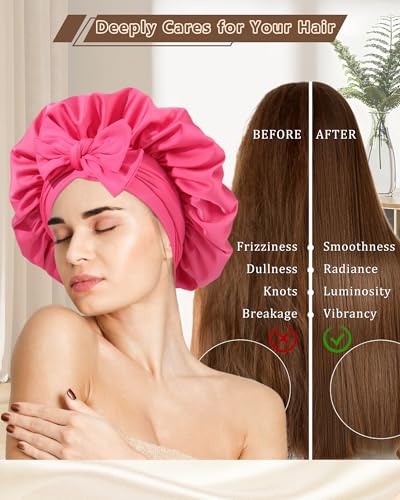 AWAYTR Satin Sleep Bonnet for Sleeping, Adjustable Double Layer Rose Pink