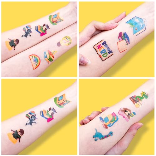 120 PCS Reading Temporary Tattoos for Kids | Book Lover Party Favors