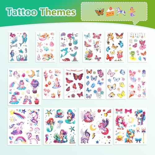 150+ Kids Glitter Temporary Tattoos for Girls ? Individually Wrapped, Waterproof Tattoo Stickers ? Mermaid, Unicorn, Fairy, Butterfly & More