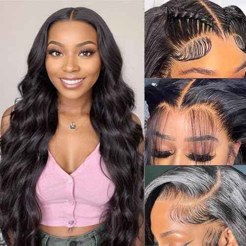 Body Wave Lace Front Wigs Human Hair 180% Density Brazilian Virgin Wig for Black Women 13x4 Middle Brown Lace Frontal Loose Wavy Wig with Baby Hair Natural Color 20in