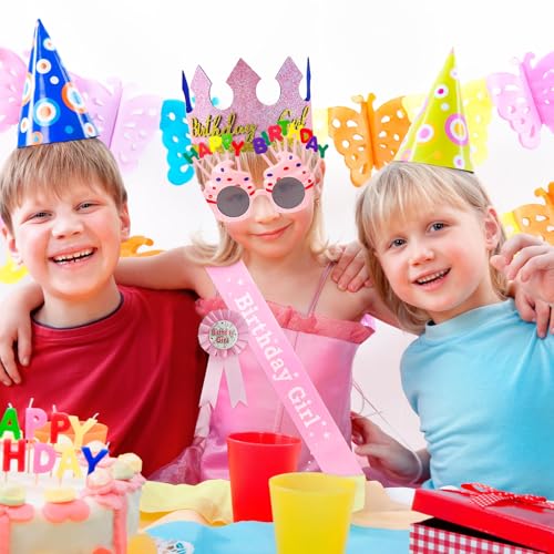 Pink Kid's Birthday Crown & Dress Up Set - Girl Headband Tiara & Ribbon Medal, YumSur
