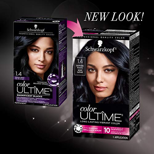 Schwarzkopf Color Ultime Hair Color, 1.4 Sapphire Black, 1 Application - Permanent Black Hair Dye for Vivid Color Intensity and Fade-Resistant Shine up to 10 Weeks