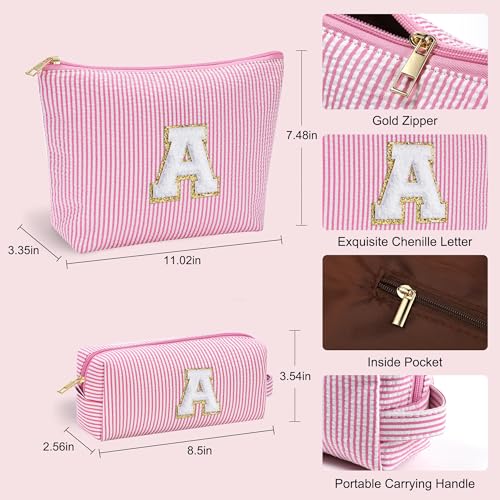 Personalized Initial Makeup Bag for Women - Pink Chenille Letter