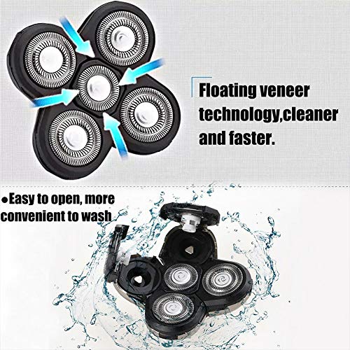 Men Electric Shavers Replacement Heads, 5 Heads Beard Replacement Blade Razor Replaceable Alternate Floating Washable Blade Trimmers Head (Black)