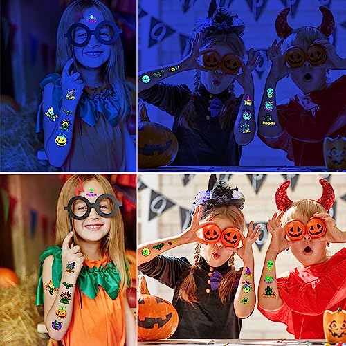 UV Glow Temporary Tattoos - 10 Sheets, 95+ Halloween Designs