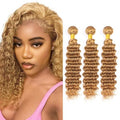 #27 Honey Blonde Deep Wave Human Hair Bundles - 3 Pack, 34 Inch