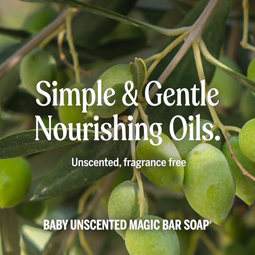 Dr. Bronner's Pure-Castile Magic Bar Soap (Baby Unscented, 5 Ounce, 12-Pack) - Made with Regenerative Organic Certified Oils, Gentle for Sensitive Skin & Babies, Non-GMO, Vegan