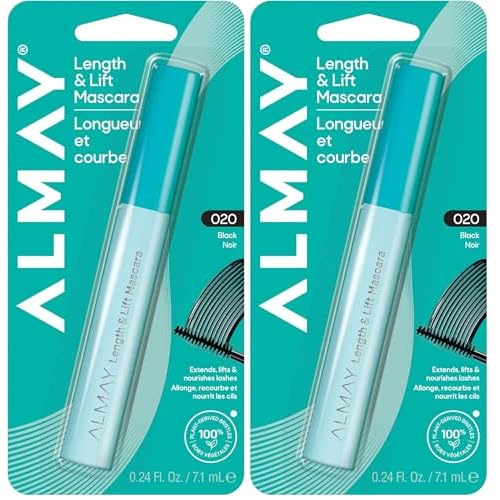 Almay Lenghthening Mascara,Volume & Lift, Eye Makeup, Hypoallergenic and-Fragrance Free, 020 Black Noir, 0.24 Fl Oz (Pack of 2)