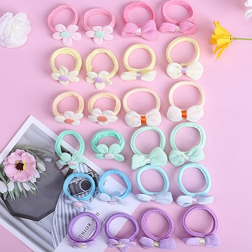 Toddler Hair Ties 24 Pack - Cute Flower Elastic Scrunchies for Girls, Gentle & Durable