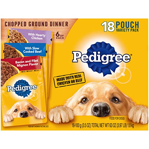 Pedigree Chopped Ground Dinner Dog Food 18-Count Bacon Filet Mignon Variety Pack, 3.5 oz. Pouches