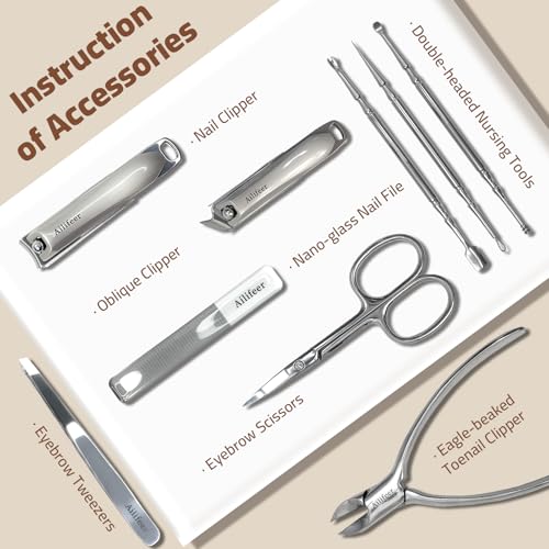 Manicure Kit, 9-in-1 Stainless Steel Professional large Nail Cutters and nail clippers Set, Includes Nail File, Cuticle Trimmer, with Portable Travel Case kit,Gifts For Women Men