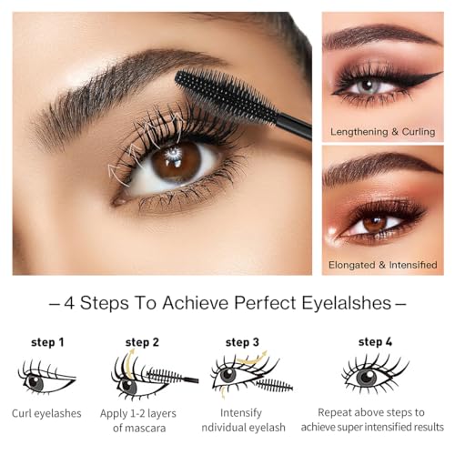 2 in 1 Double-effect 4D Curling Black Mascaras,Waterproof & Smudge Proof Lash Extensions Stereo Lengthening Mascara For Women,Quick-Not Sticky Long Lasting Charming No Clumping(2Pcs) A
