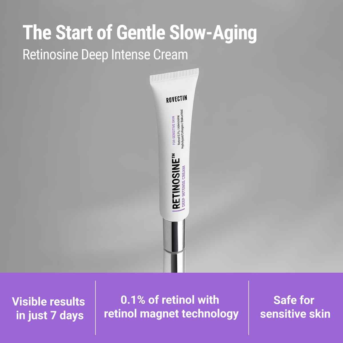 ROVECTIN Retinosine Deep Intense Cream - Retniol 0.15%, Adenosine, Hydrolyzed Collagen, Bakuchiol | For sensitive skin, Korean Skin Care - (1.01 fl.oz, 30ml)