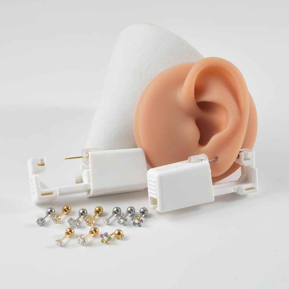 CHUANCI PAIR Disposable Sterile Ear Piercing Unit Ear Cartilage Tragus Helix Piercing Gun More Safety Piercer Tool Machine Choose Design (PAIR Gold 2mm Cz)