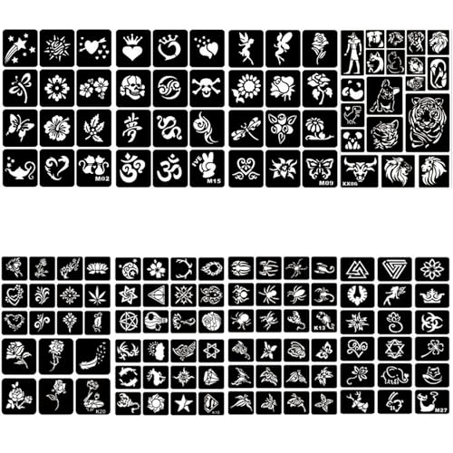 761pcs Temporary Tattoo Stencils, 20 Sheets Face Body Paint Henna Stencils Kit, Glitter Tattoo Stencils for Man Women Birthdays Halloween Christmas Party Favor Supplies