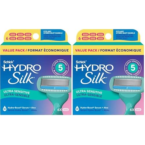 Schick Hydro Silk Sensitive Razor Blade Refills,| 5-Blade Sensitive Skin Razors for Women | Womens Razor Refills for-Sensitive Skin,6 Count (Pack of 2)