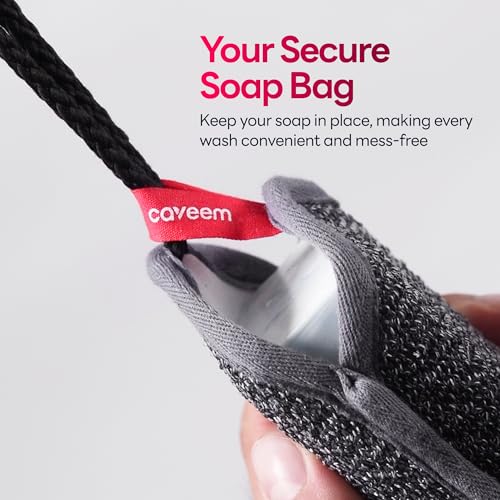 CAVEEM Soap Saver Bag Dual Exfoliation Loofah Pouch 2-Pack