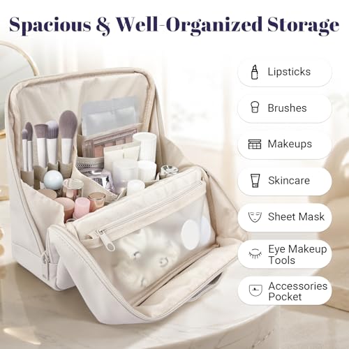Large Waterproof Makeup Bag with Clear Dividers & Handle