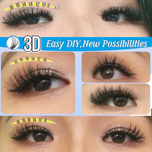 3D Effect Qeelasee 40d Lash Clusters Eyelash Extensions Wispy DIY Individual Eye Lashes Natural Volume 240pcs Mix9-16mm (3D effect, 40D-MIX9-16)