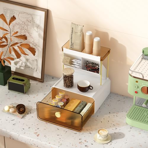 FOLLOWIN 3-Tier Makeup Organizer with Drawer - Amber Vanity Storage