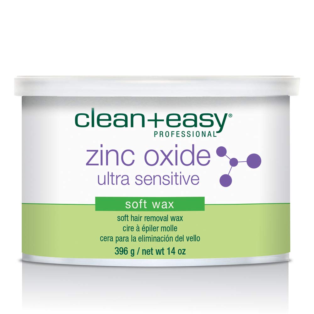 Clean + Easy Zinc Oxide Ultra Sensitive Hair Removal Depilatory Soft Wax, Soothes and Calms Skin Before and After Waxing - Perfect for Delicate Skin, Removes Fine to Medium Hair, 14oz